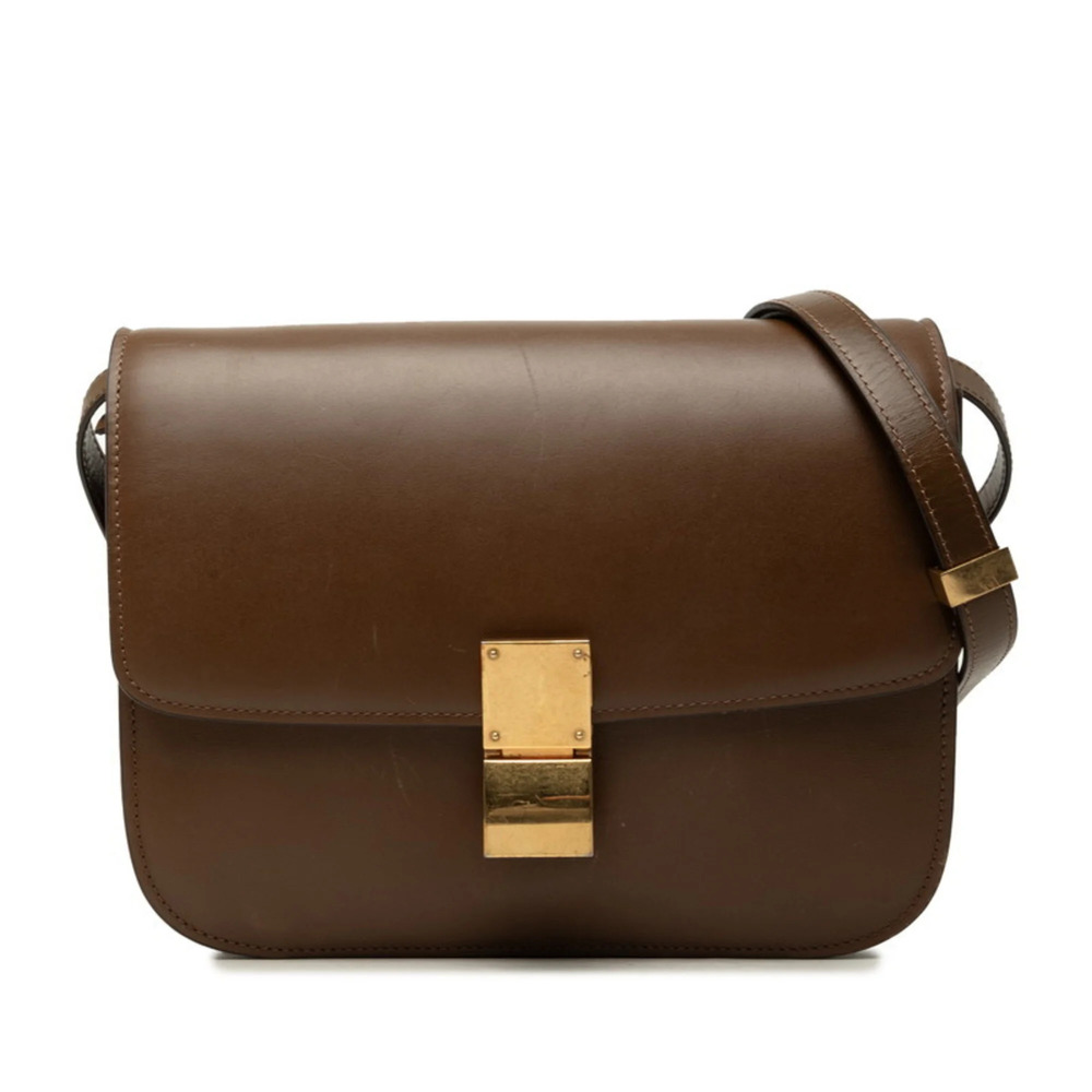 Celine Classic Box Crossbody Shoulder Bag, Brown with Gold Hardware, Leather,...